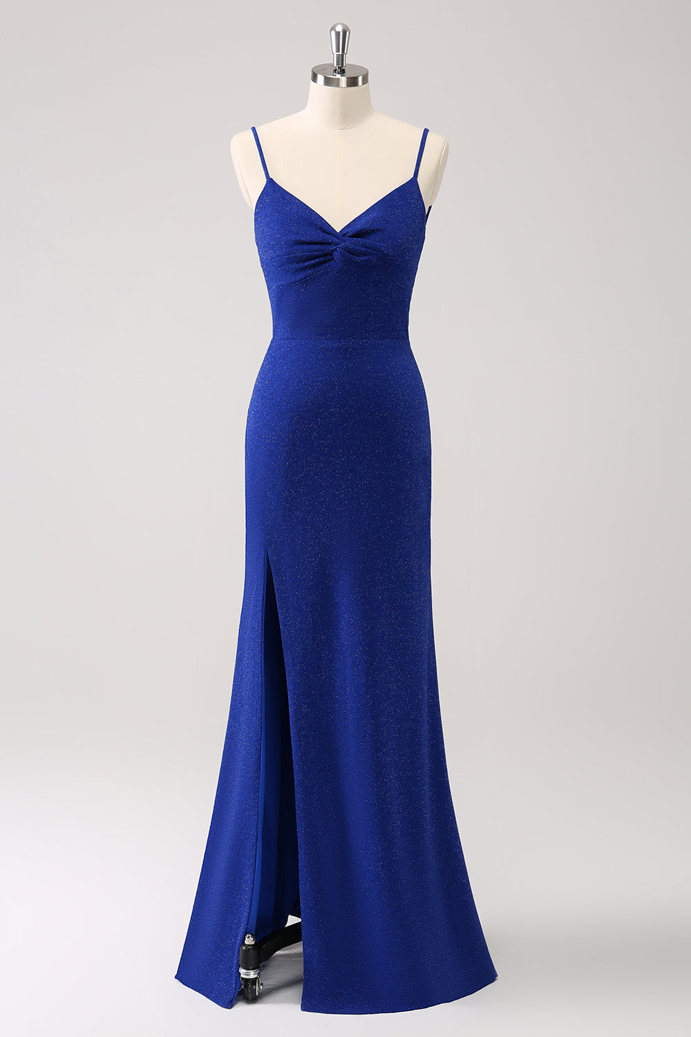 Sparkly Dark Blue Mermaid Twist Front Prom Dress with Slit