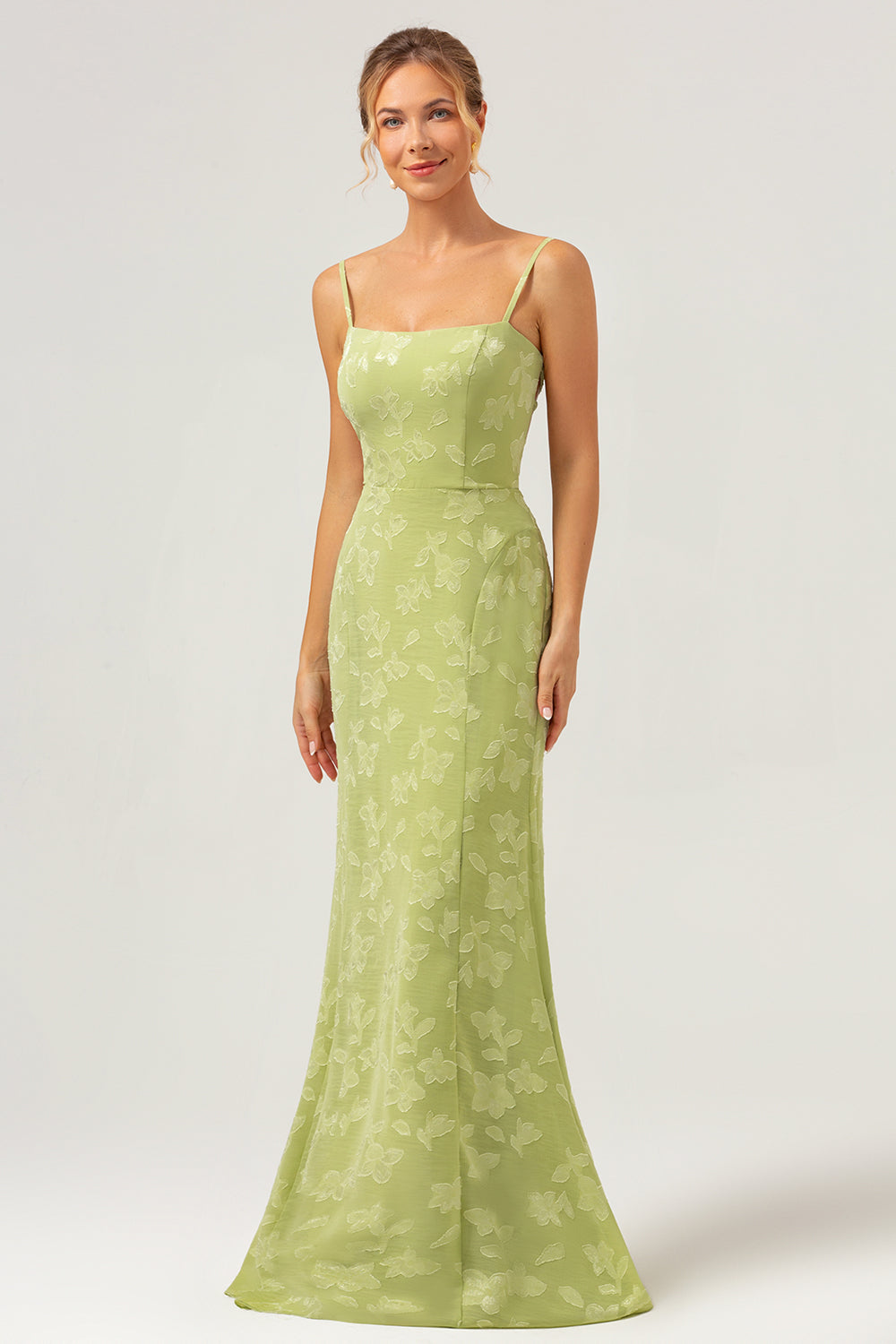 Green Mermaid Spaghetti Straps Long Bridesmaid Dress with Lace Up Back