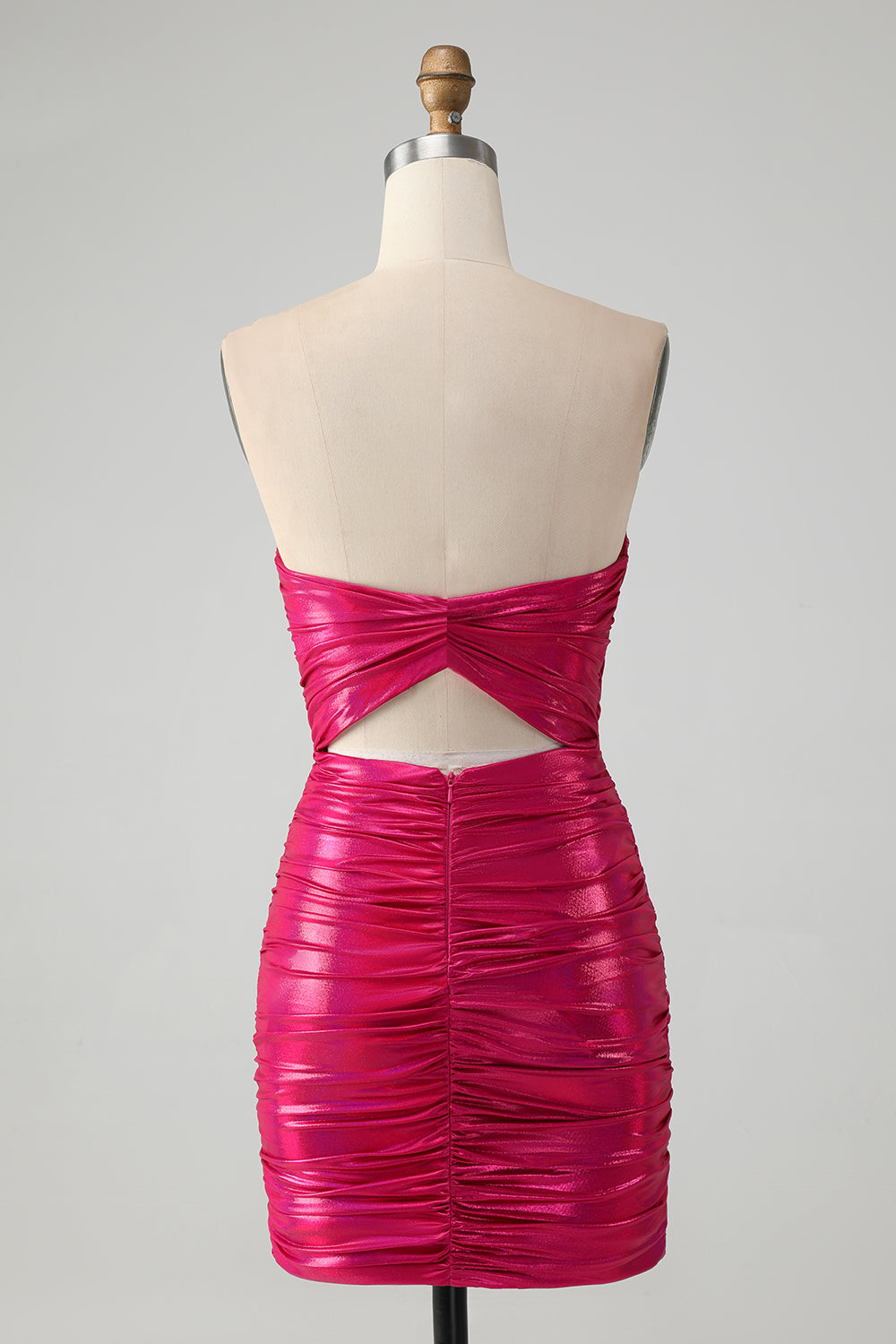 Chic Strapless Keyhole Pleated Fuchsia Tight Metallic Homecoming Dress