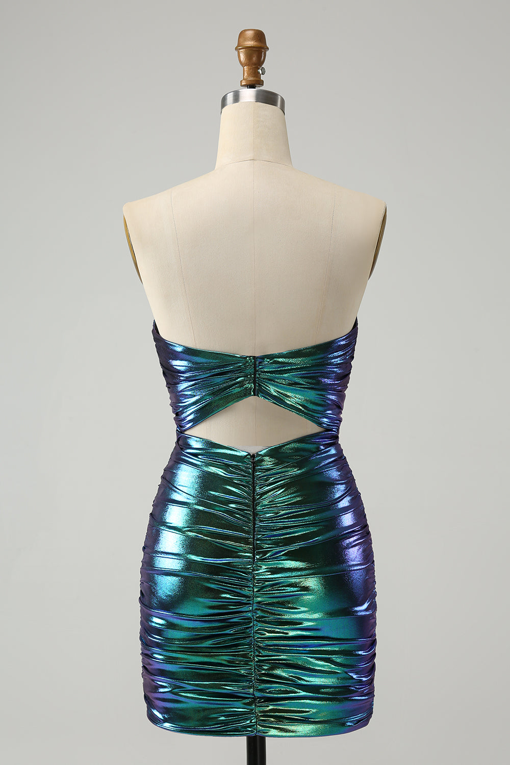 Chic Teal Blue Strapless Keyhole Pleated Tight Metallic Homecoming Dress