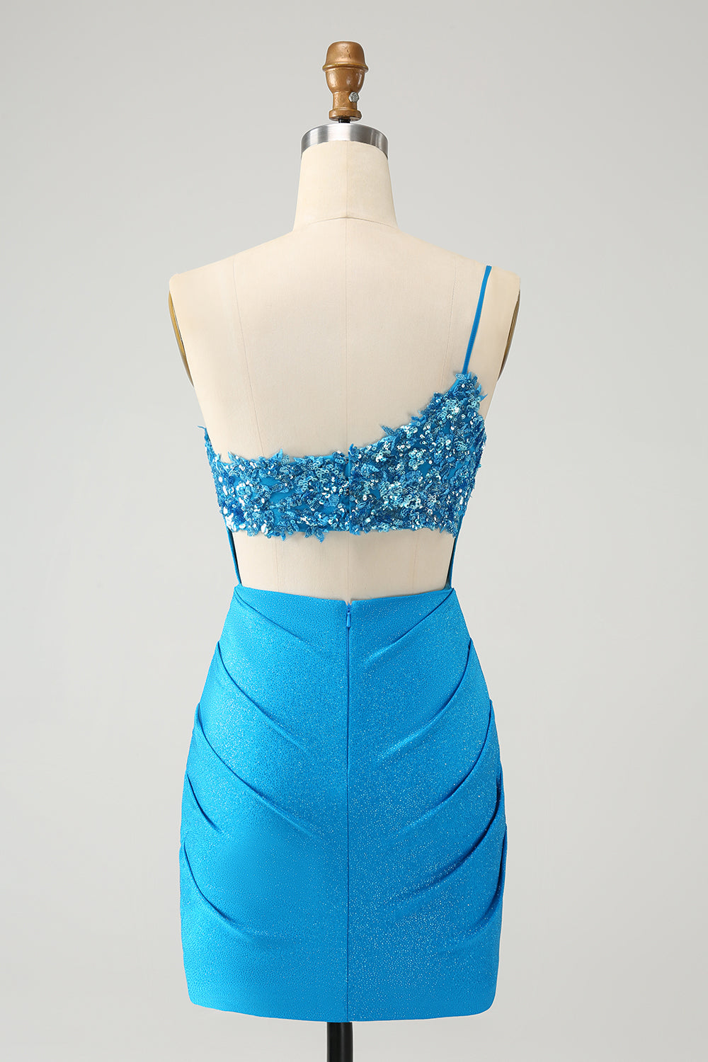 Sparkly Blue Bodycon One Shoulder Pleated Short Homecoming Dress with Sequins