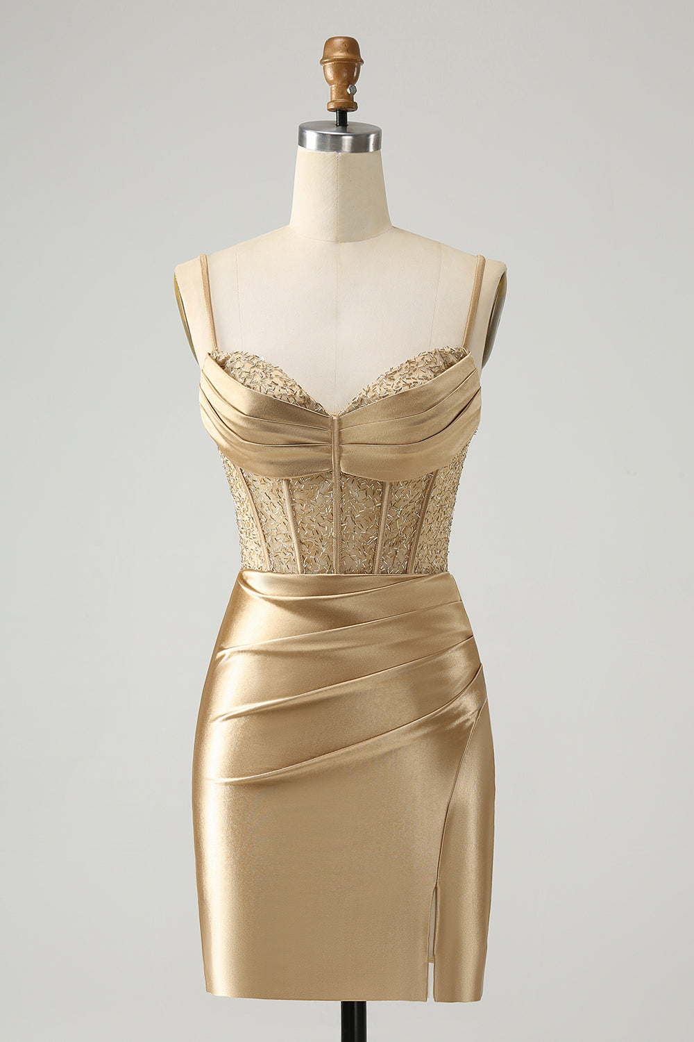 Classy Gold Bodycon Corset Short Homecoming Dress with Lace Up Back