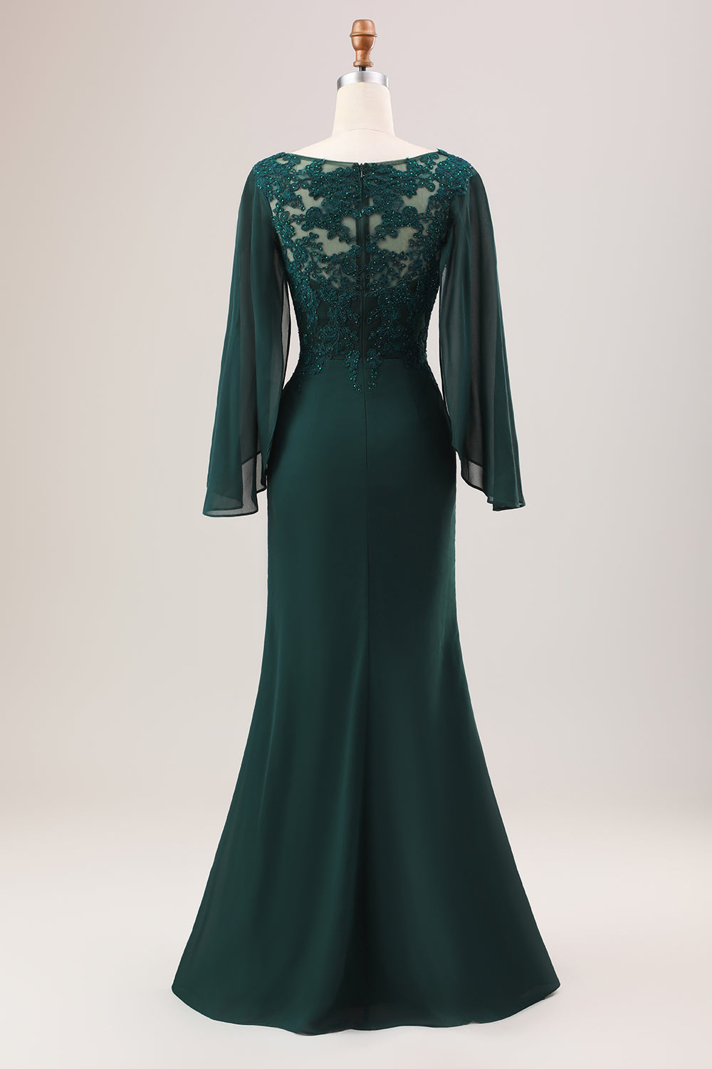 Dark Green Mermaid V Neck Beaded Mother of the Bride Dress With Long Sleeves