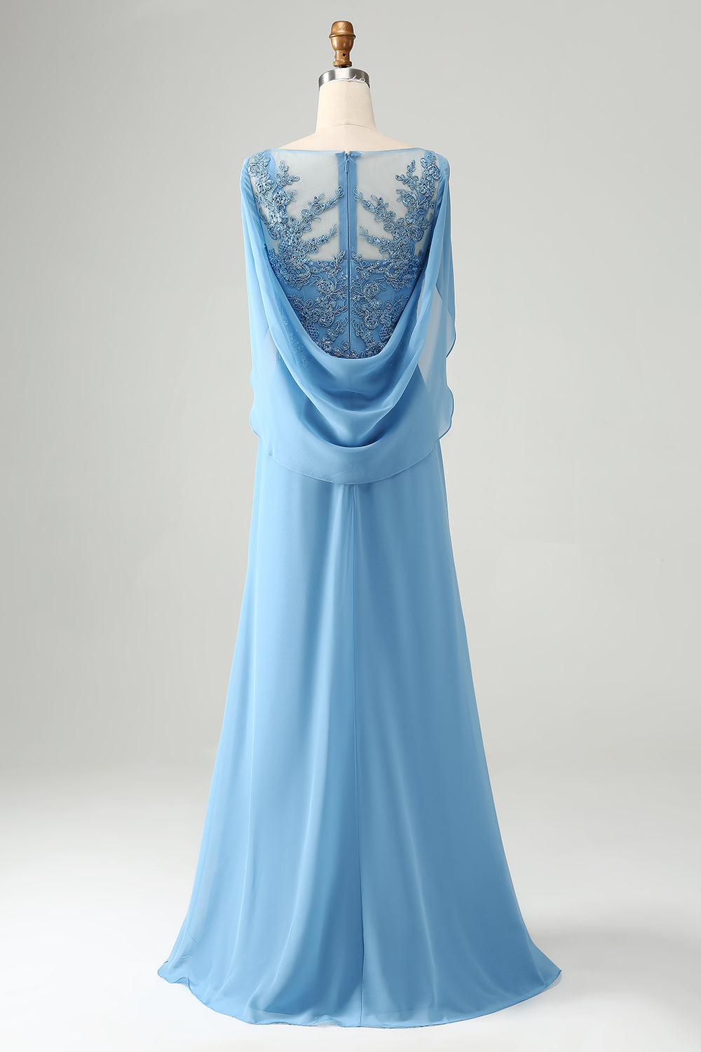 Blue Mermaid Beaded Cap Sleeves Mother of the Bride Dress with Appliques