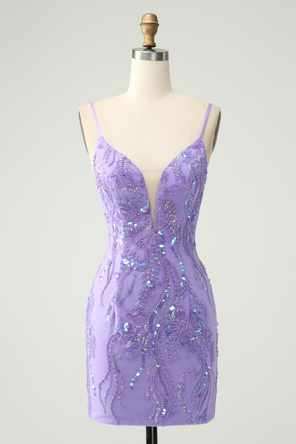 Sparkly Purple Tight Spaghetti Straps Short Homecoming Dress with Sequins