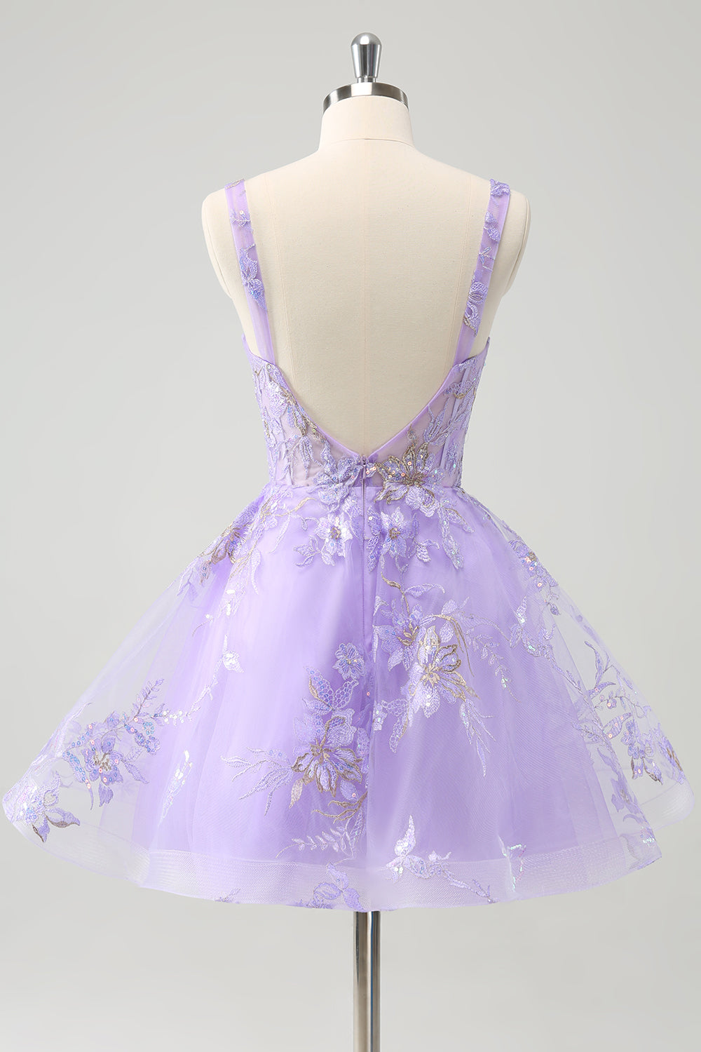 Sparkly Lilac A Line Spaghetti Straps Sequins Corset Short Appliqued Homecoming Dress