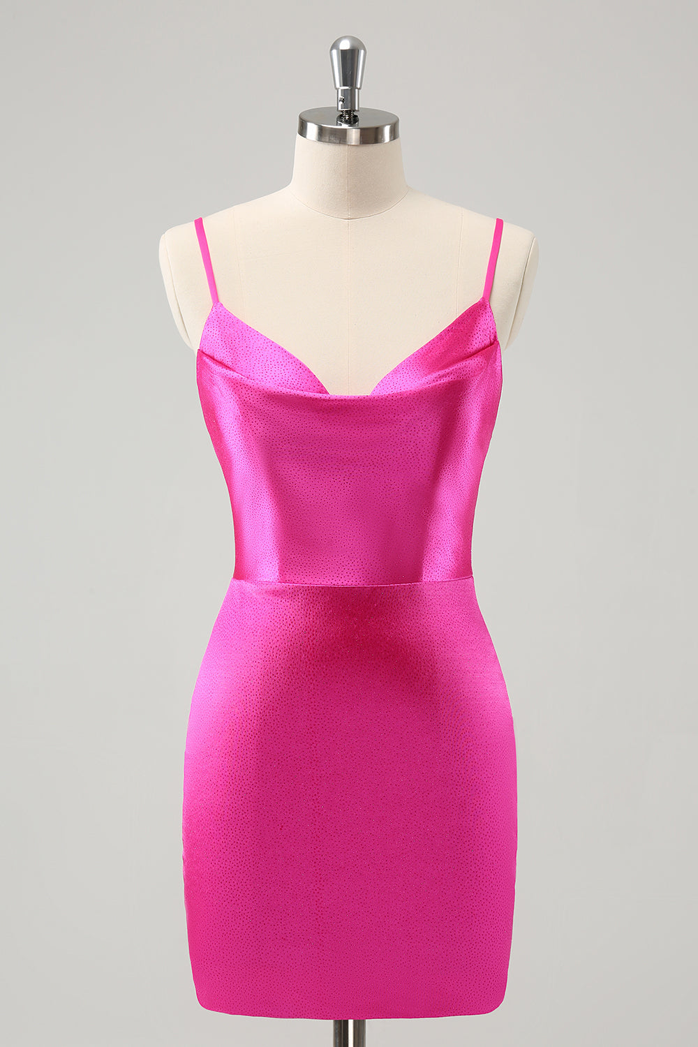 Simple Fuchsia Cowl Neck Backless Tight Short Homecoming Dress with Beading