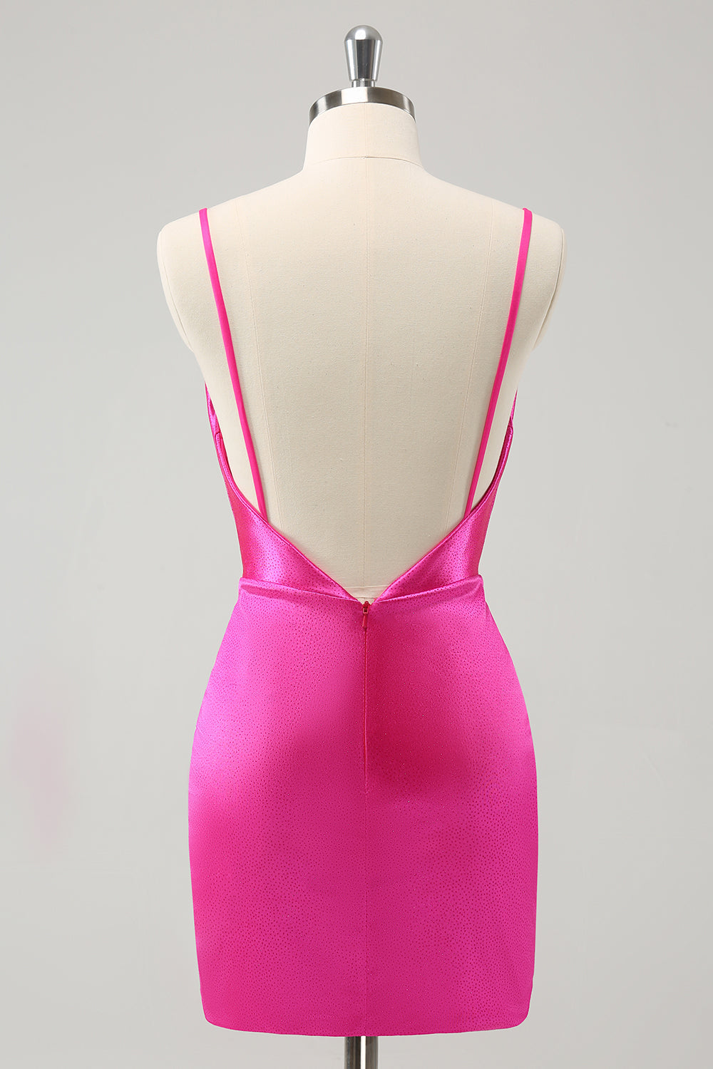 Simple Fuchsia Cowl Neck Backless Tight Short Homecoming Dress with Beading