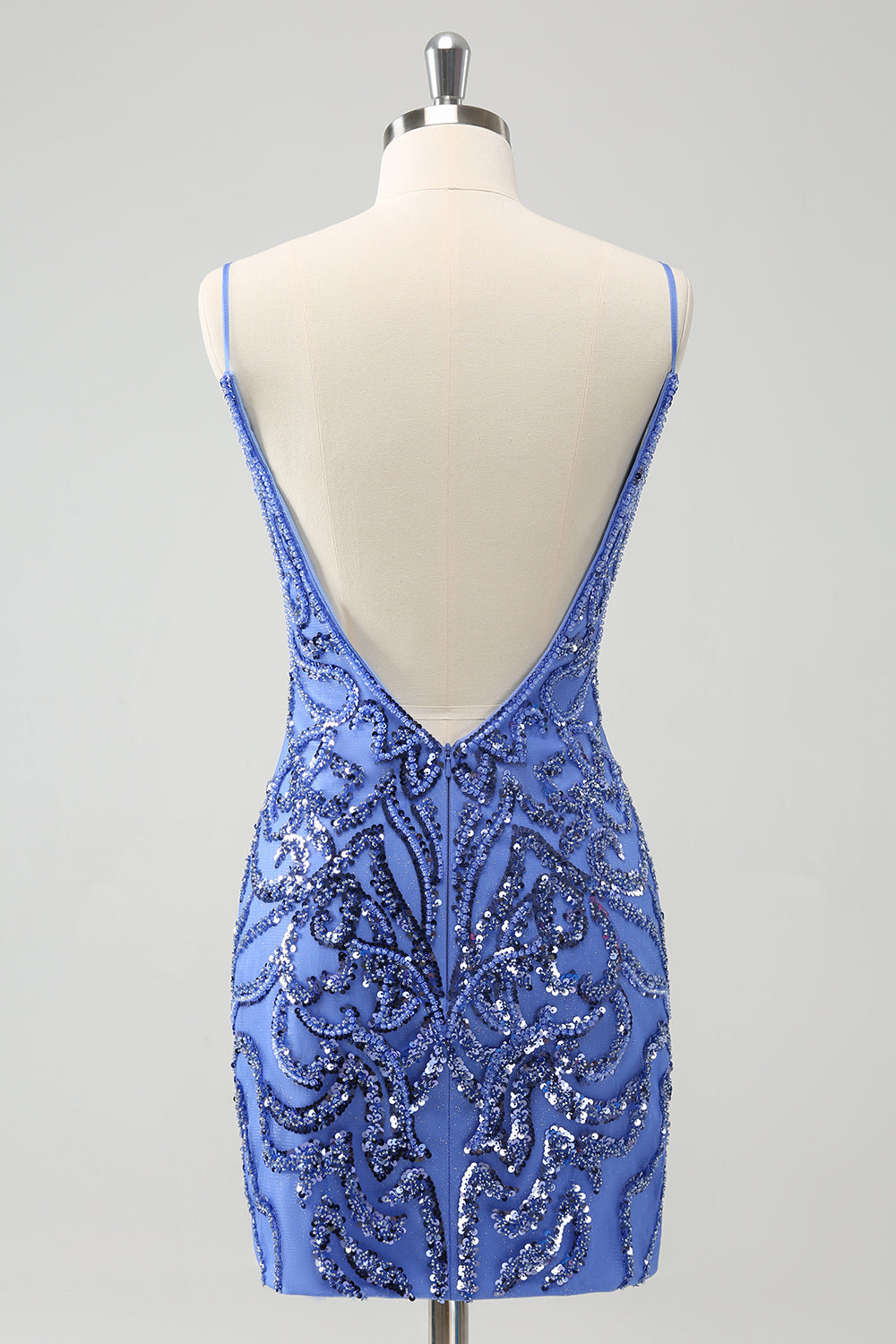 Sparkly Blue Spaghetti Straps Tight Sequin Short Homecoming Dress