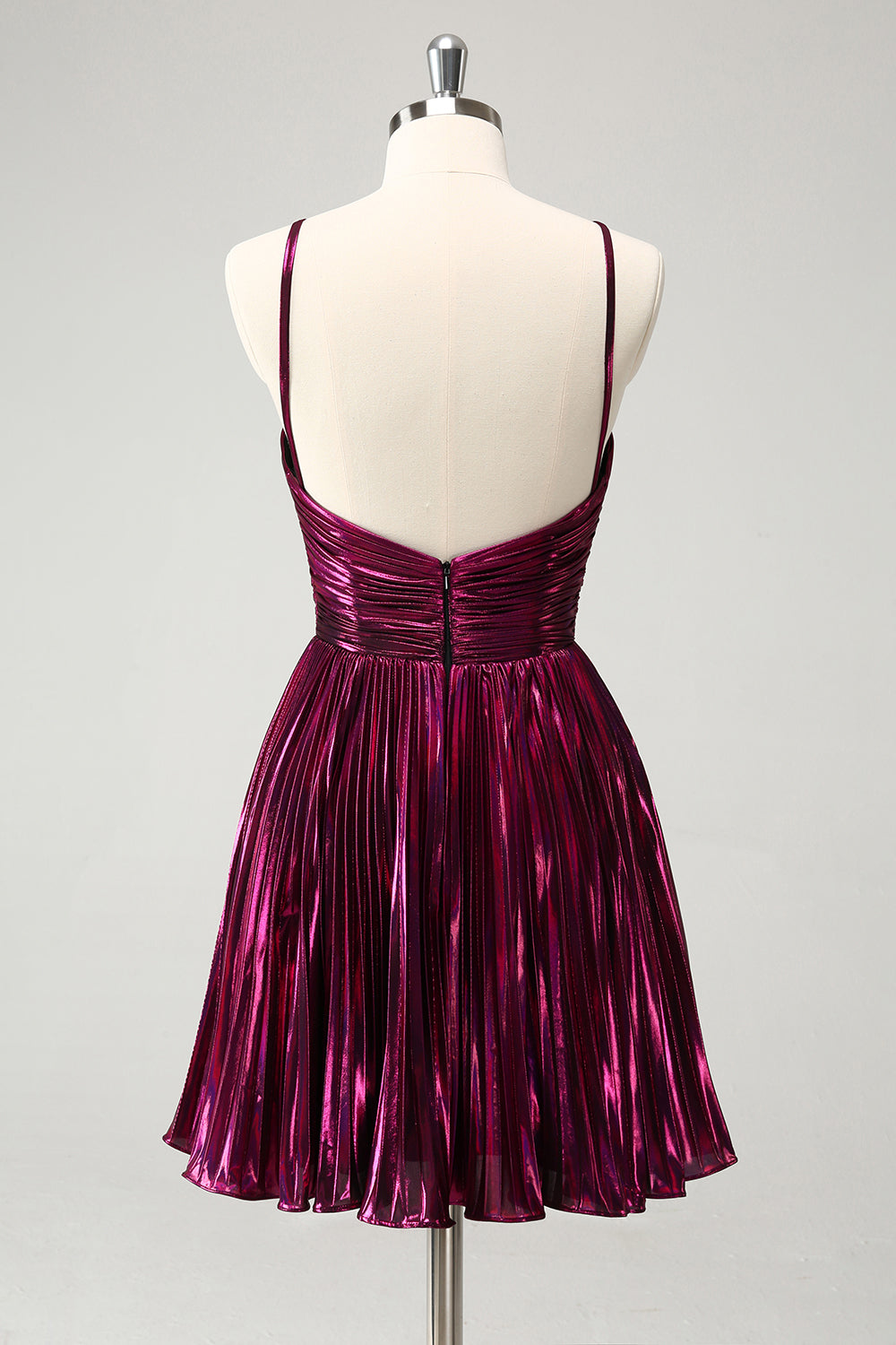 Purple A Line Pleated Hollow Out Short Metallic Homecoming Dress