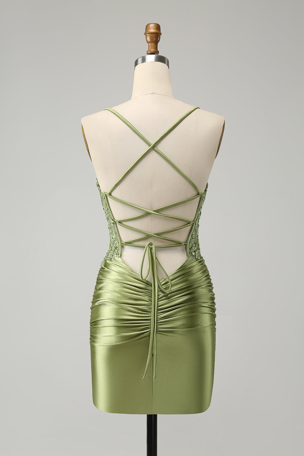 Sparkly Light Green Spaghetti Straps Sequins Corset Homecoming Dress