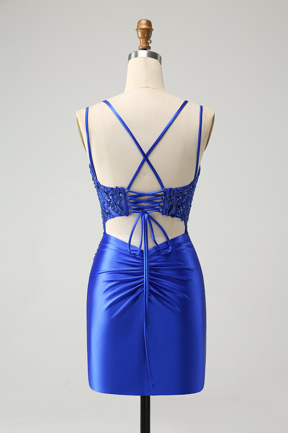 Sparkly Royal Blue Beading Corset Homecoming Dress