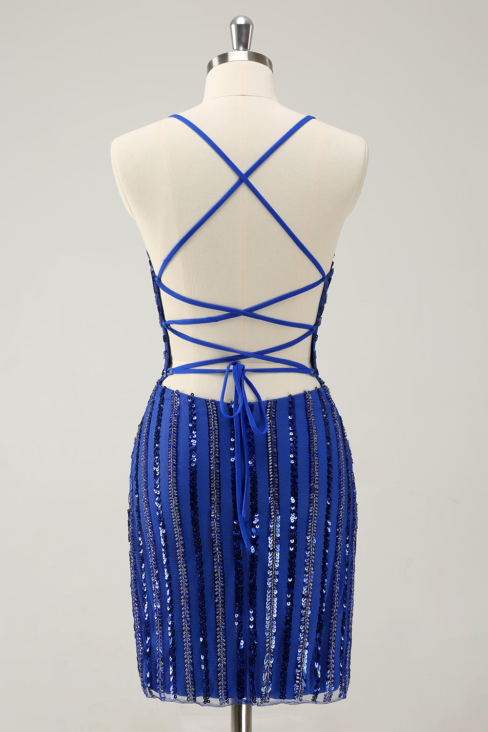 Stylish Sparkly Royal Blue Tight Lace Up Back Sequin Homecoming Dress with Beading