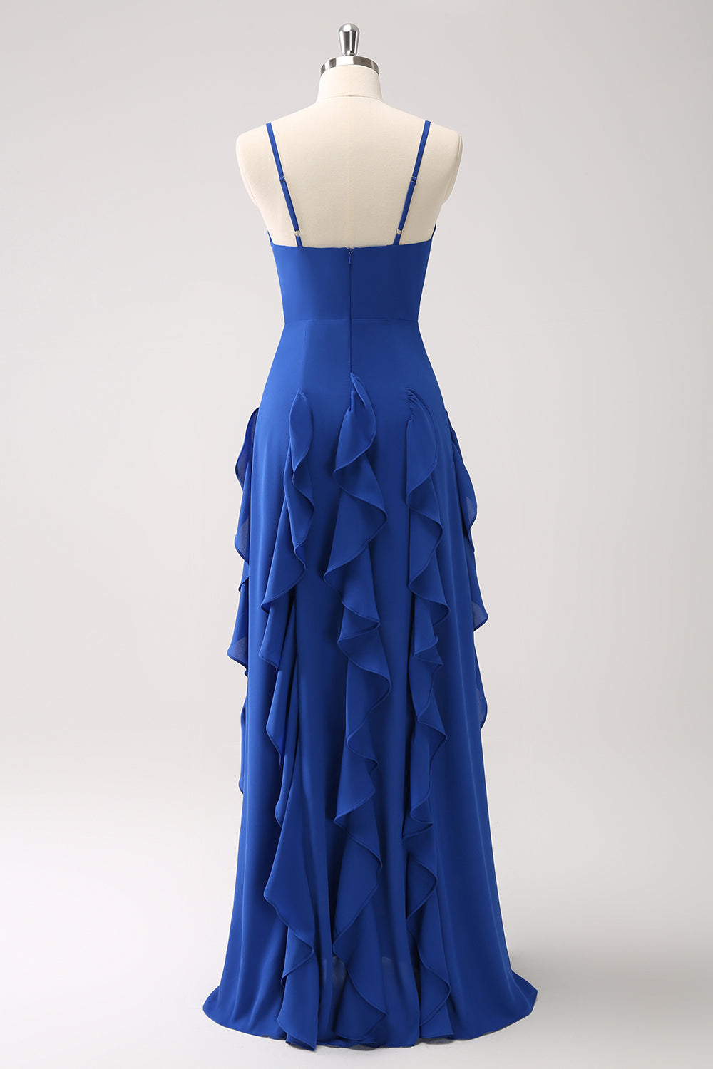 Dark Blue A Line Spaghetti Straps Long Bridesmaid Dress with Ruffles