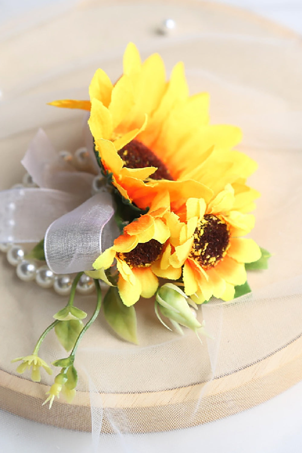 Men’s Sunflower Brooch And Pearl Coil Wrist Flower For Wedding