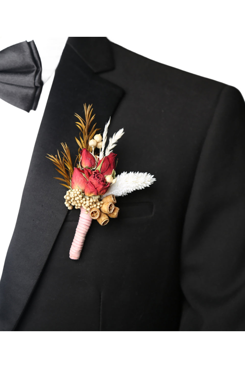 Men’s Burgundy Corsage Buttonhole Brooch Pins Dry Flower Wedding Party