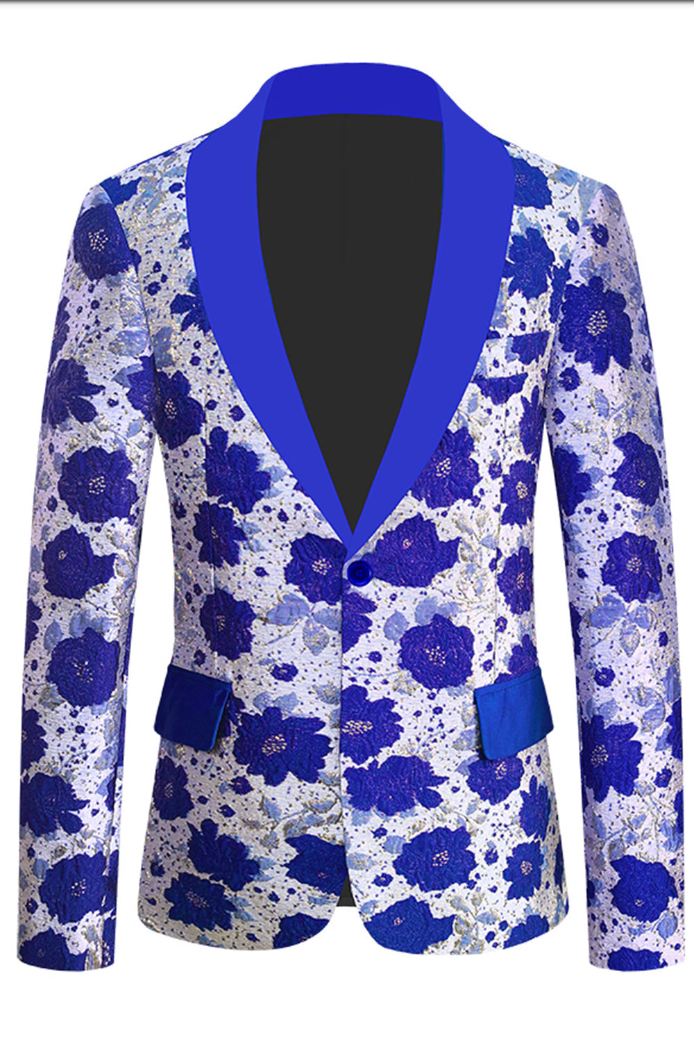 Men’s Royal Blue Shawl Lapel Jacquard Prom Blazer