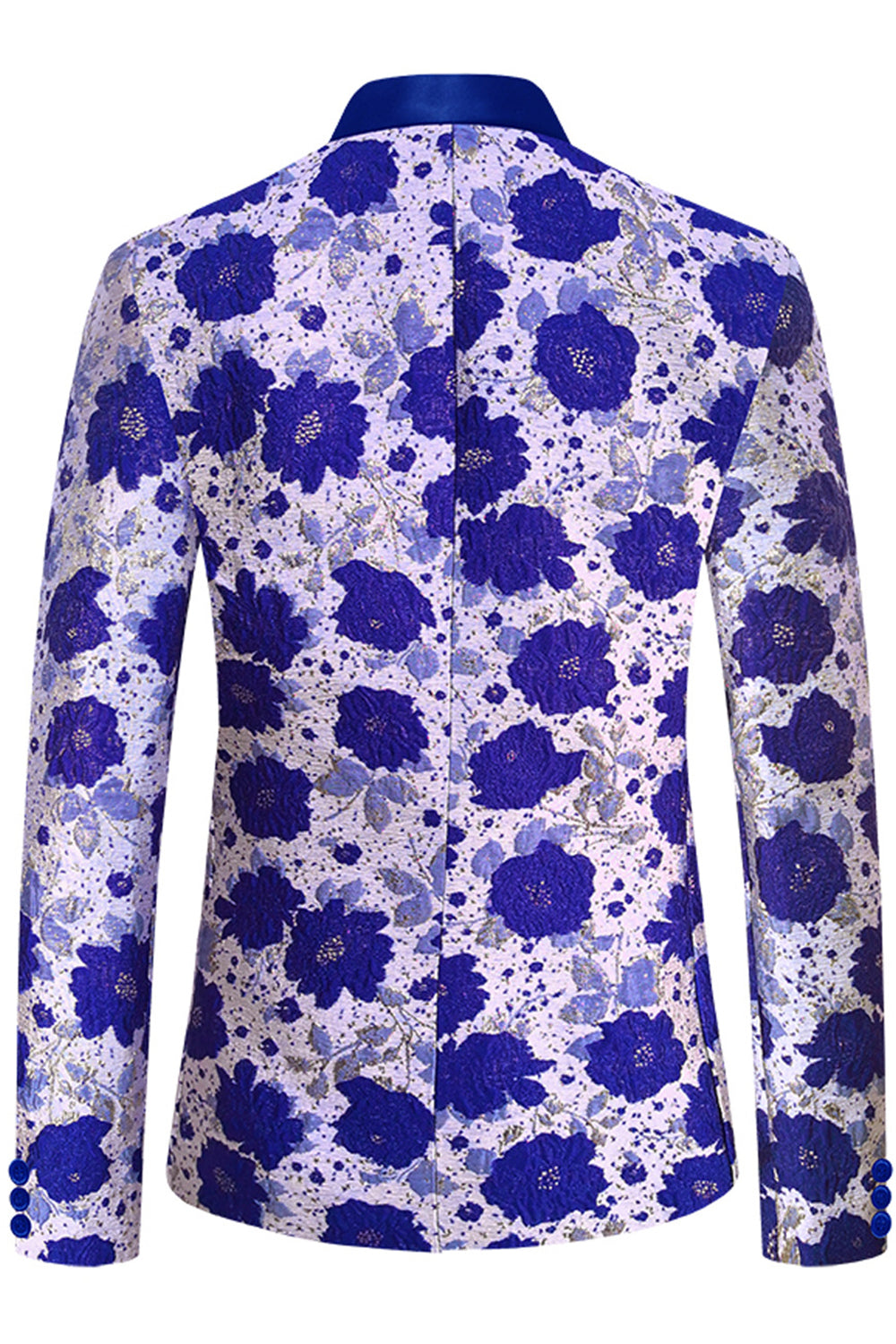 Men’s Royal Blue Shawl Lapel Jacquard Prom Blazer