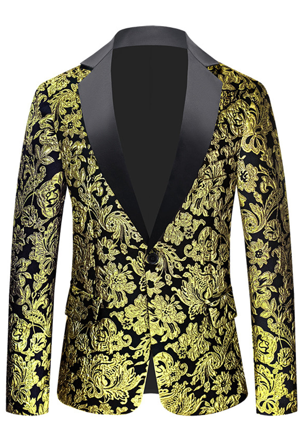 Men’s Golden Notched Lapel Jacquard Blazer