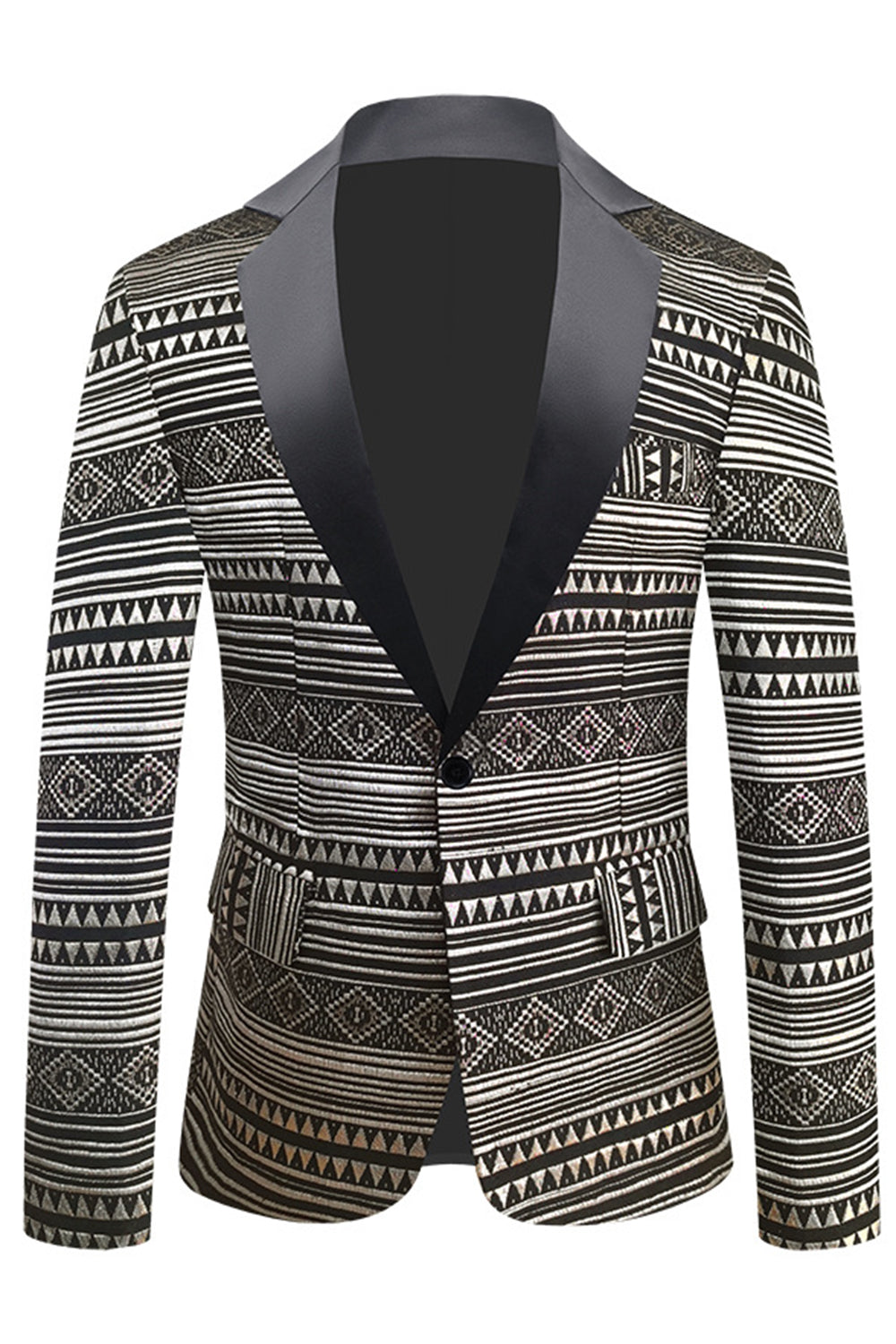 Men’s Black White Notched Lapel Blazer