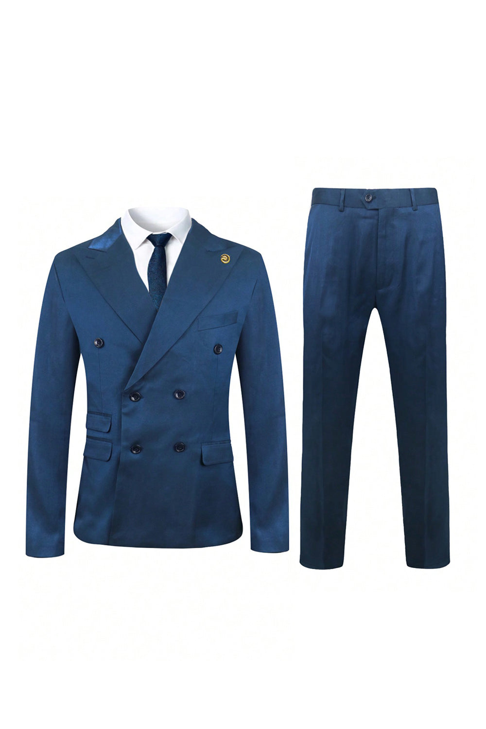 2 Pieces Blue Double Breasted Peak Lapel Men’s Suit