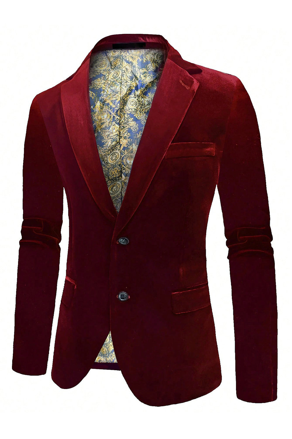 Men’s Burgundy Velvet Single Breasted Blazer