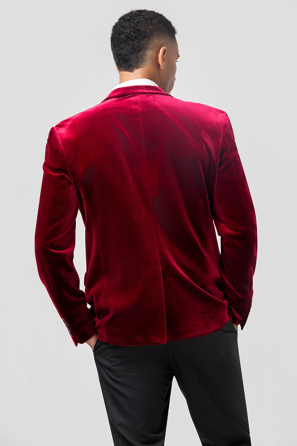 Men’s Burgundy Notched Lapel Velvet Single Breasted Prom Blazer