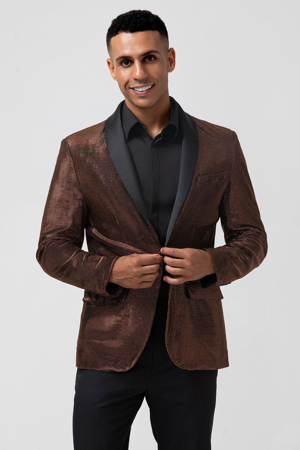 Men’s Brown Shawl Lapel One Button Prom Blazer