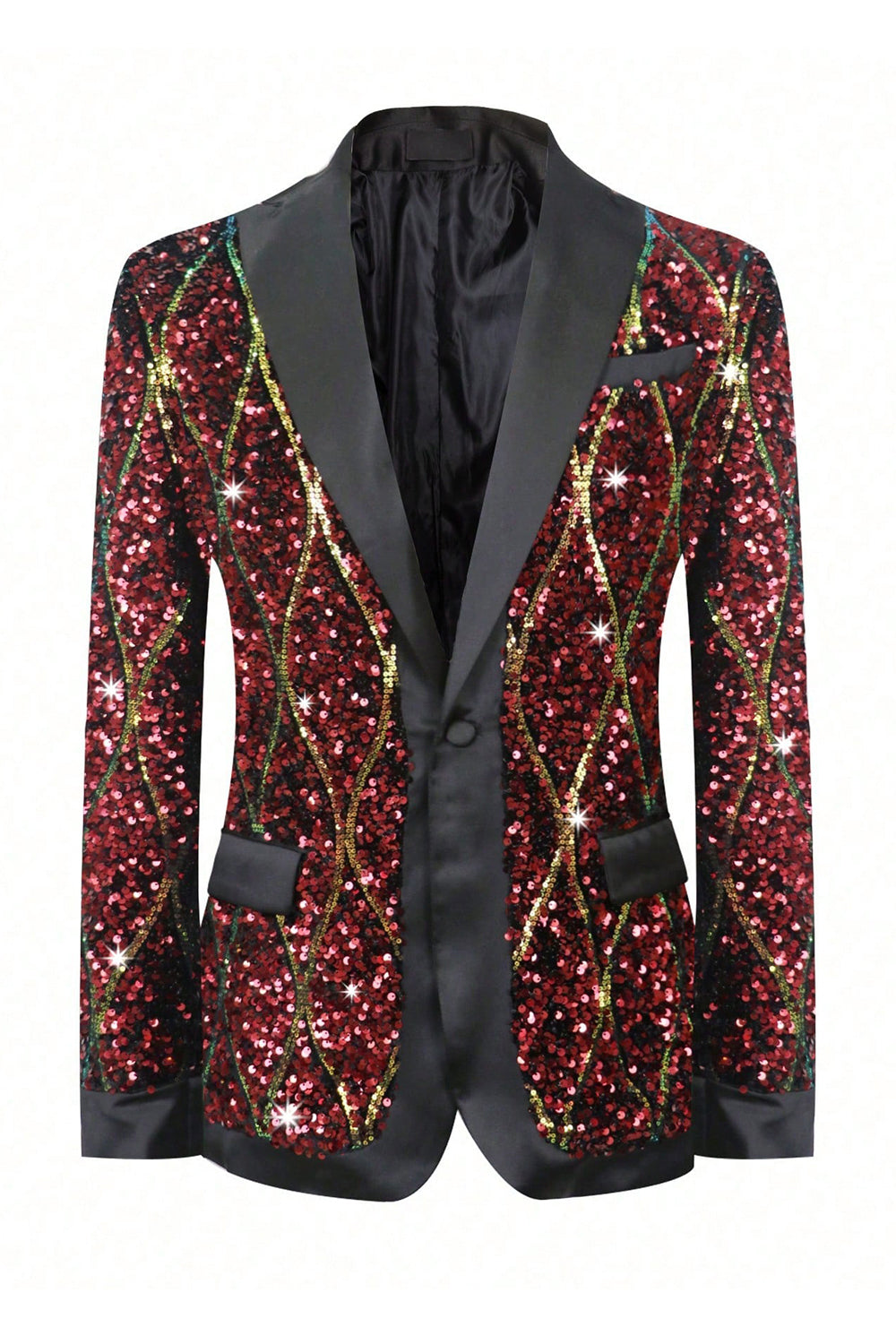 Men’s Sparkly Red Sequins Shawl Lapel Party Blazer