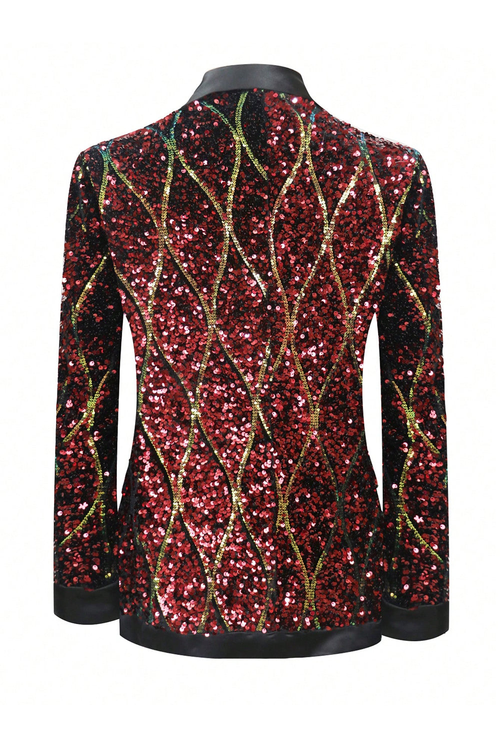 Men’s Sparkly Red Sequins Shawl Lapel Party Blazer