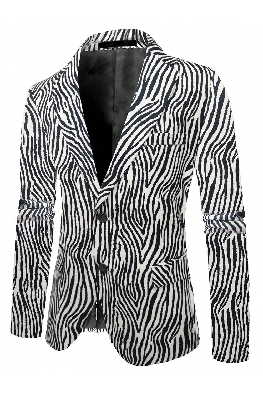 Black and White Printed Notched Lapel Men’s Party Blazer