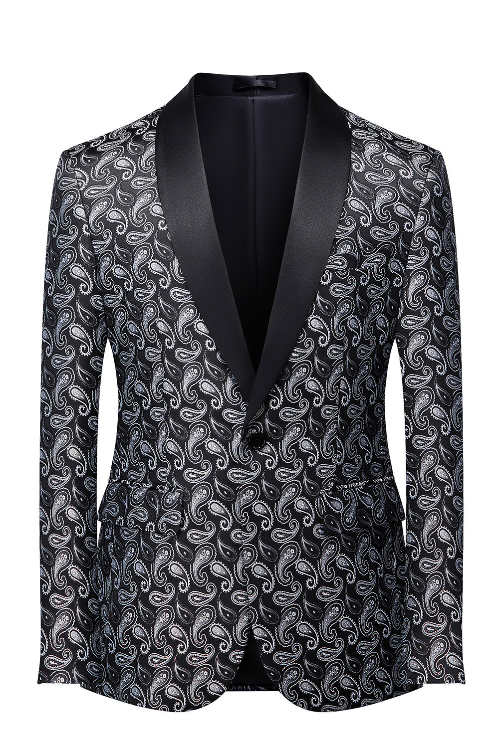 Men’s Black Shawl Lapel One Button Jacquard Prom Blazer