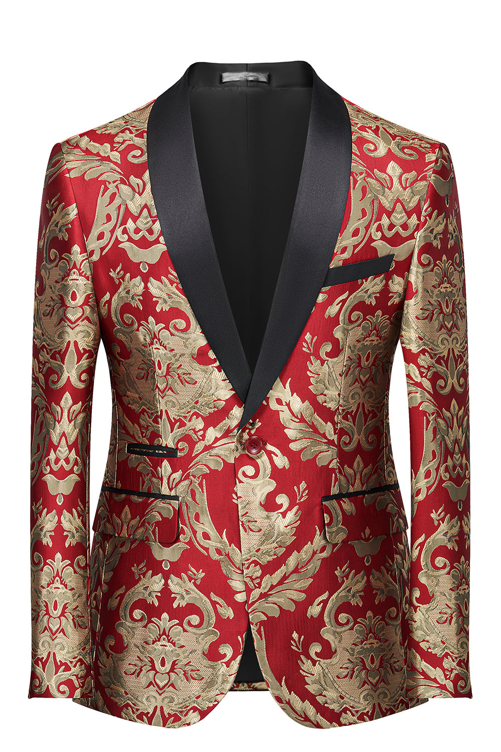 Men’s Red Shawl Lapel One Button Jacquard Prom Blazer