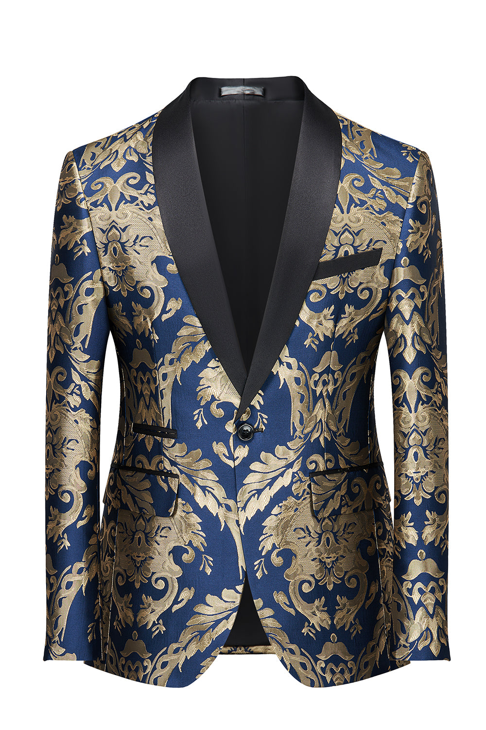 Men’s Royal Blue Shawl Lapel One Button Jacquard Prom Blazer