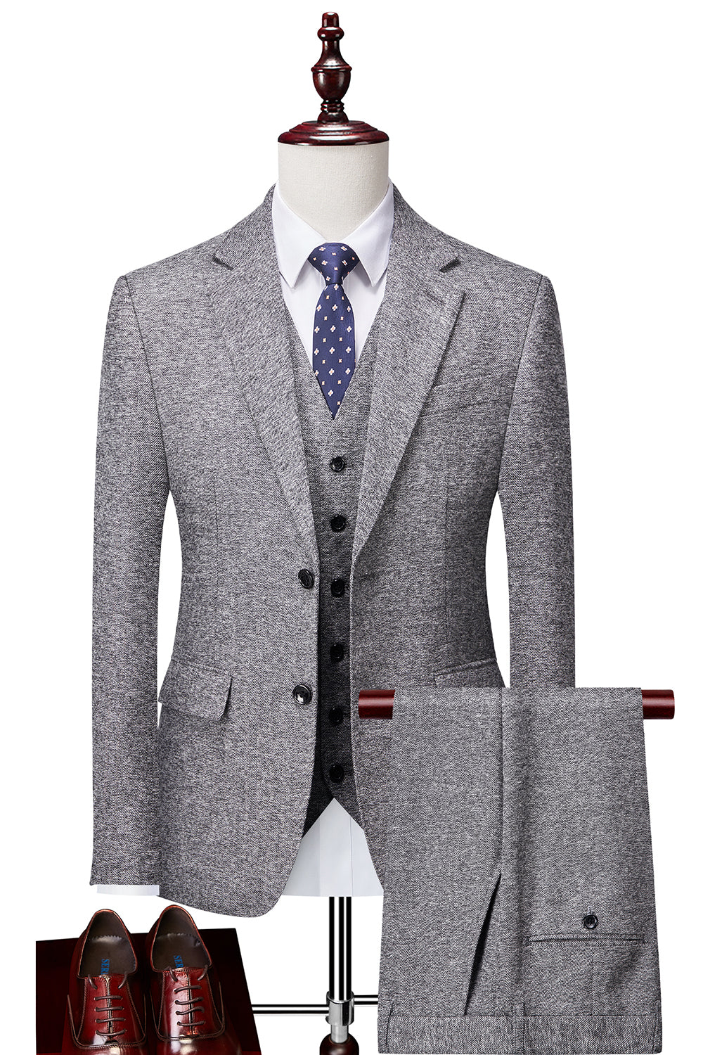 Men’s Grey Single Breasted Notch Lapel 3 Piece Prom Suits