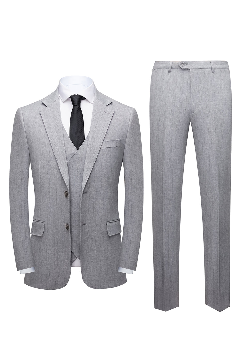 Men’s Grey Pinstripe Single Breasted Notch Lapel 3 Piece Prom Suits