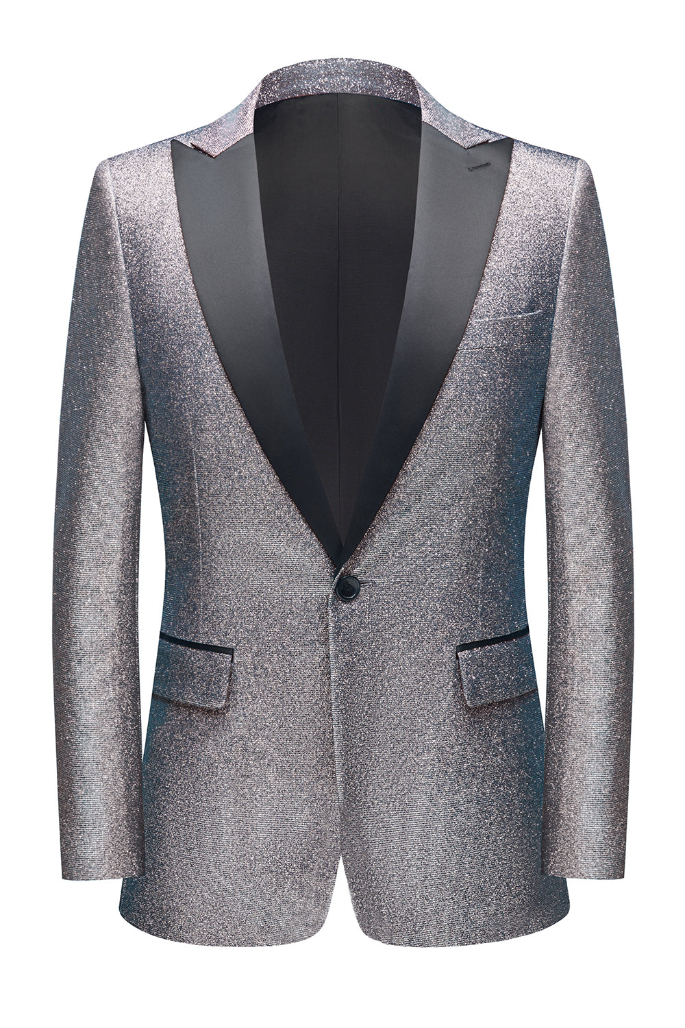 Men’s Grey Sparkly Peak Lapel One Button 2 Piece Wedding Suits