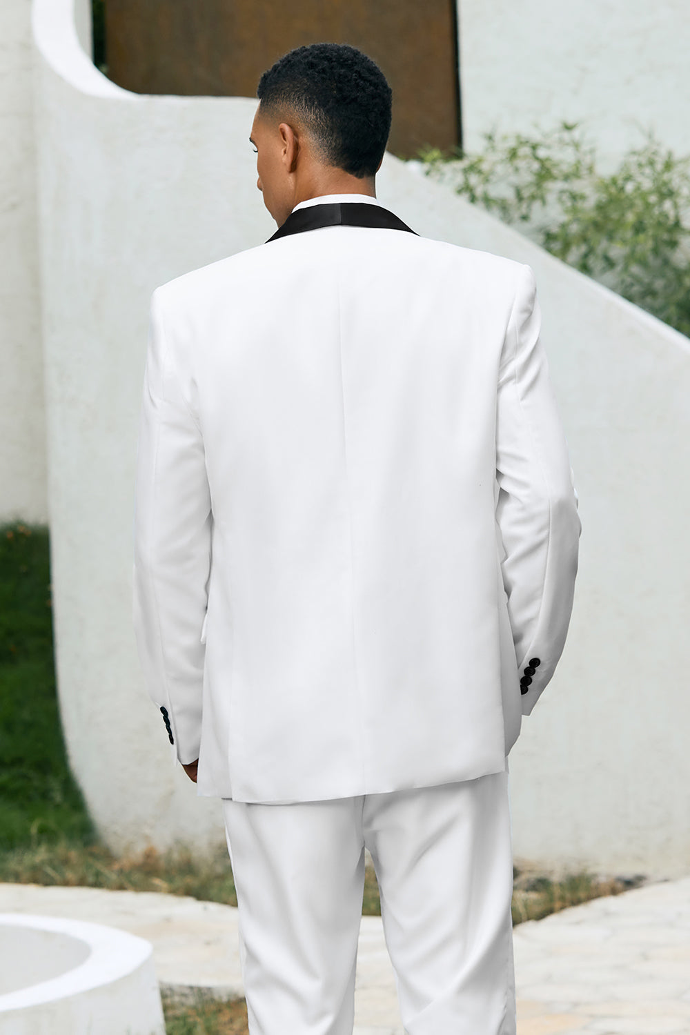 Men’s White One Button Shawl Lapel 3 Piece Wedding Suits