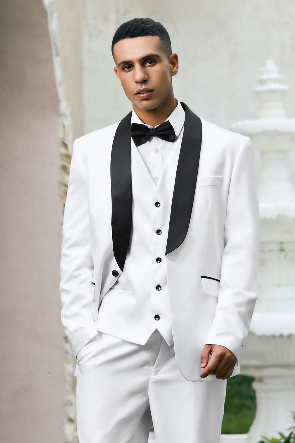 Men’s White One Button Shawl Lapel 3 Piece Wedding Suits