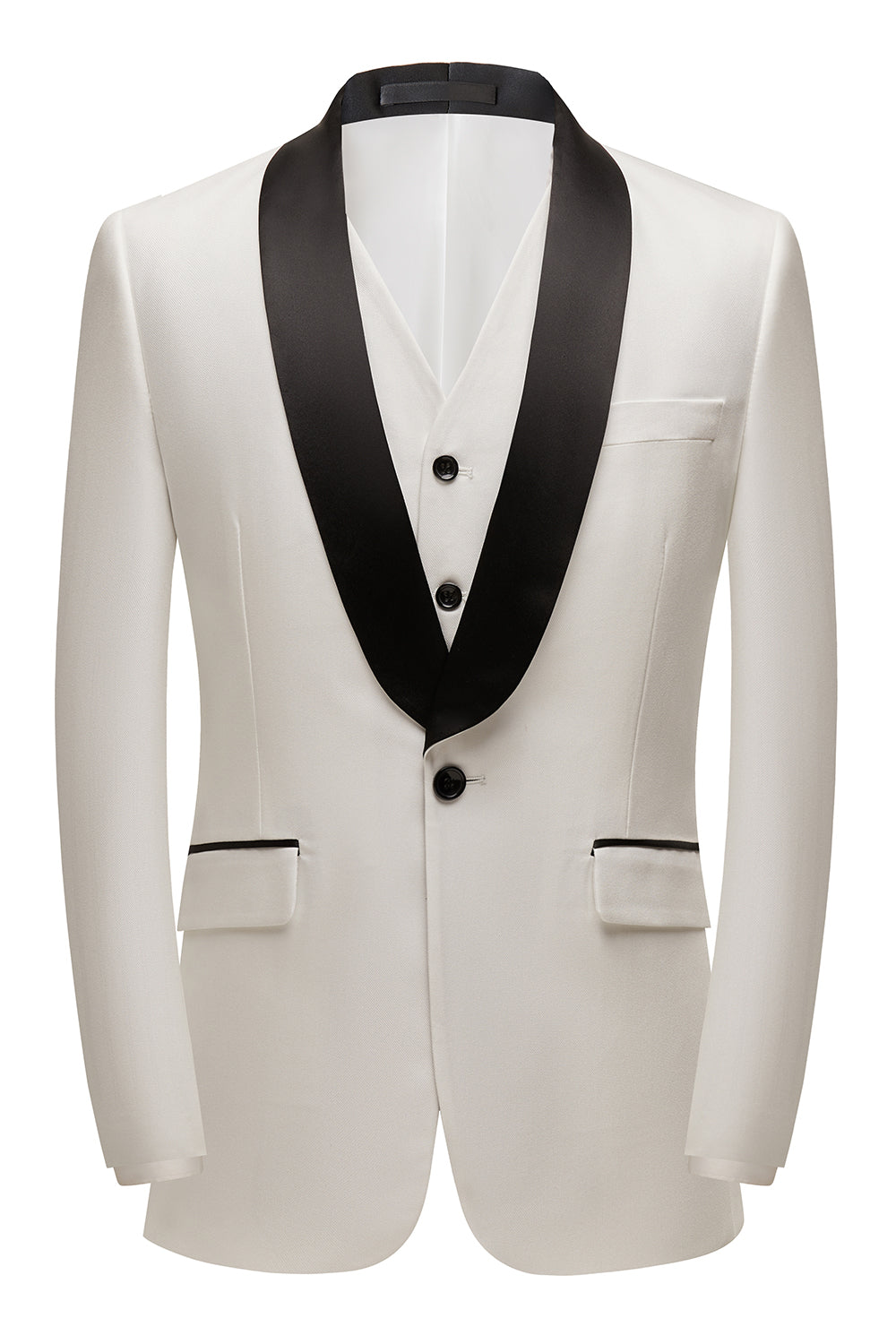 Men’s White Shawl Lapel 3 Pieces One Button Wedding Suits