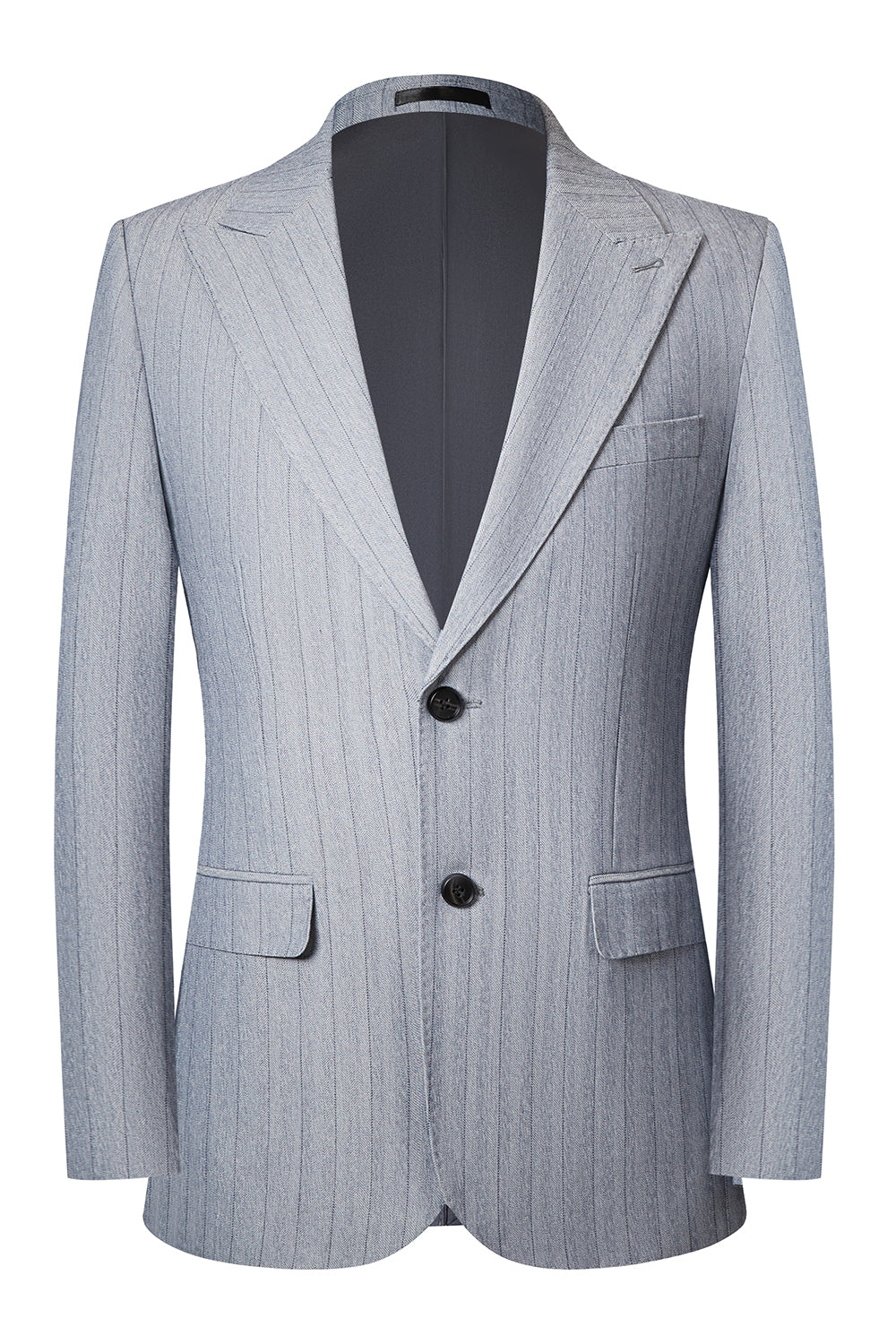 Men’s Grey Pinstripe Single Breasted Peak Lapel 3 Piece Wedding Suits