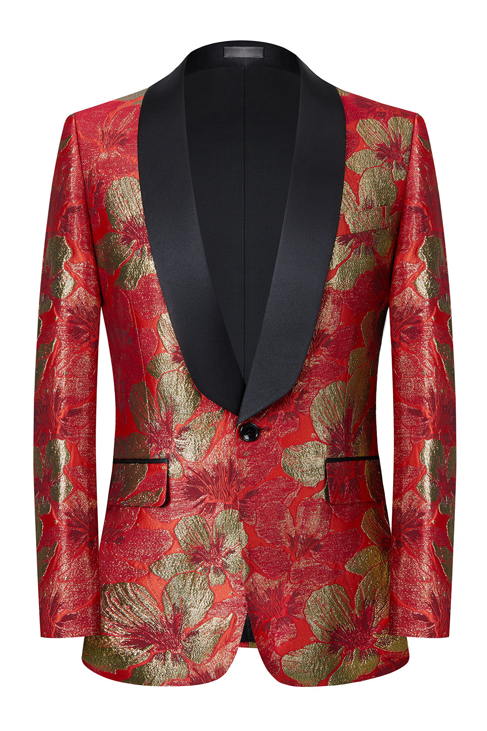 Men’s Red Shawl Lapel Jacquard One Button 2 Piece Guest Suits