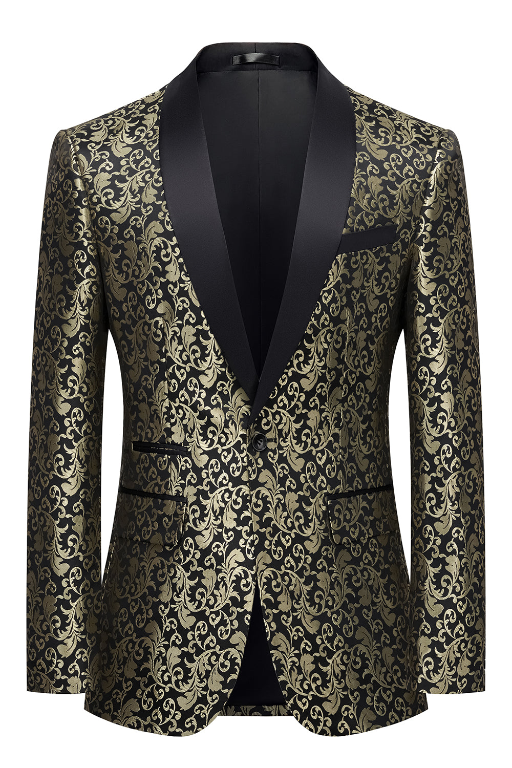 Men’s Golden Shawl Lapel One Button Jacquard Prom Blazer