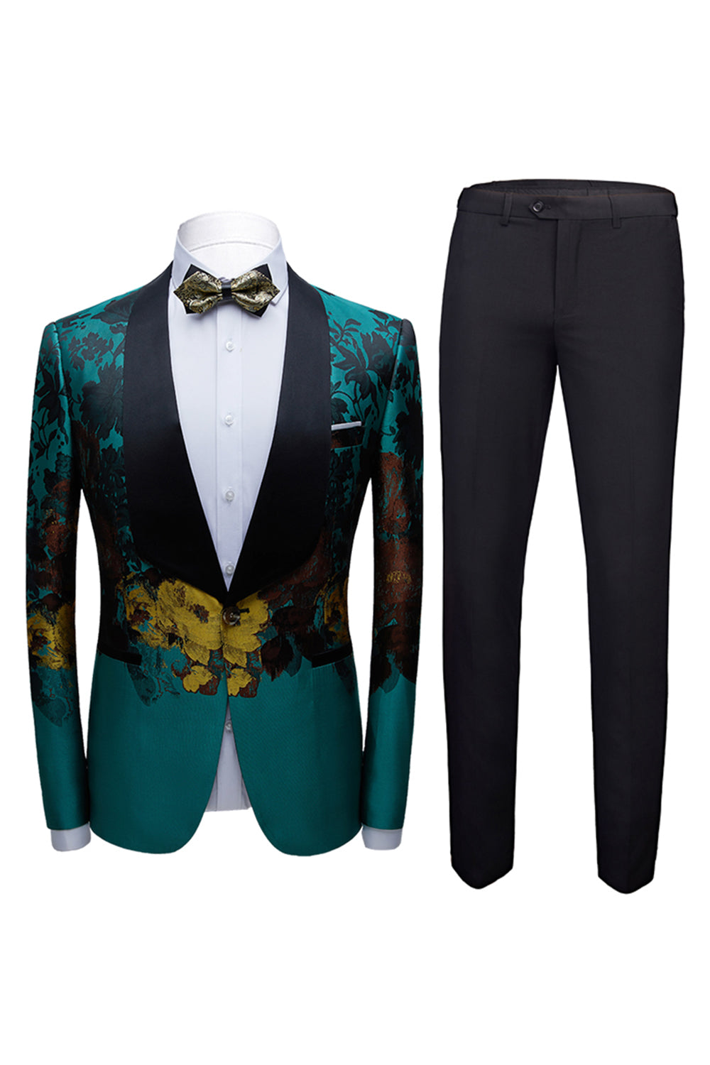 Men’s Peacock Green Shawl Lapel One Button Jacquard Prom Blazer