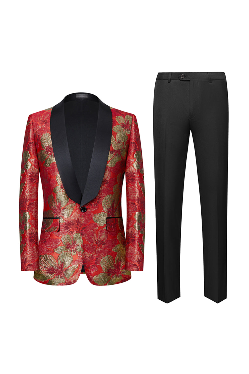 Men’s Red Shawl Lapel Jacquard One Button 2 Piece Guest Suits