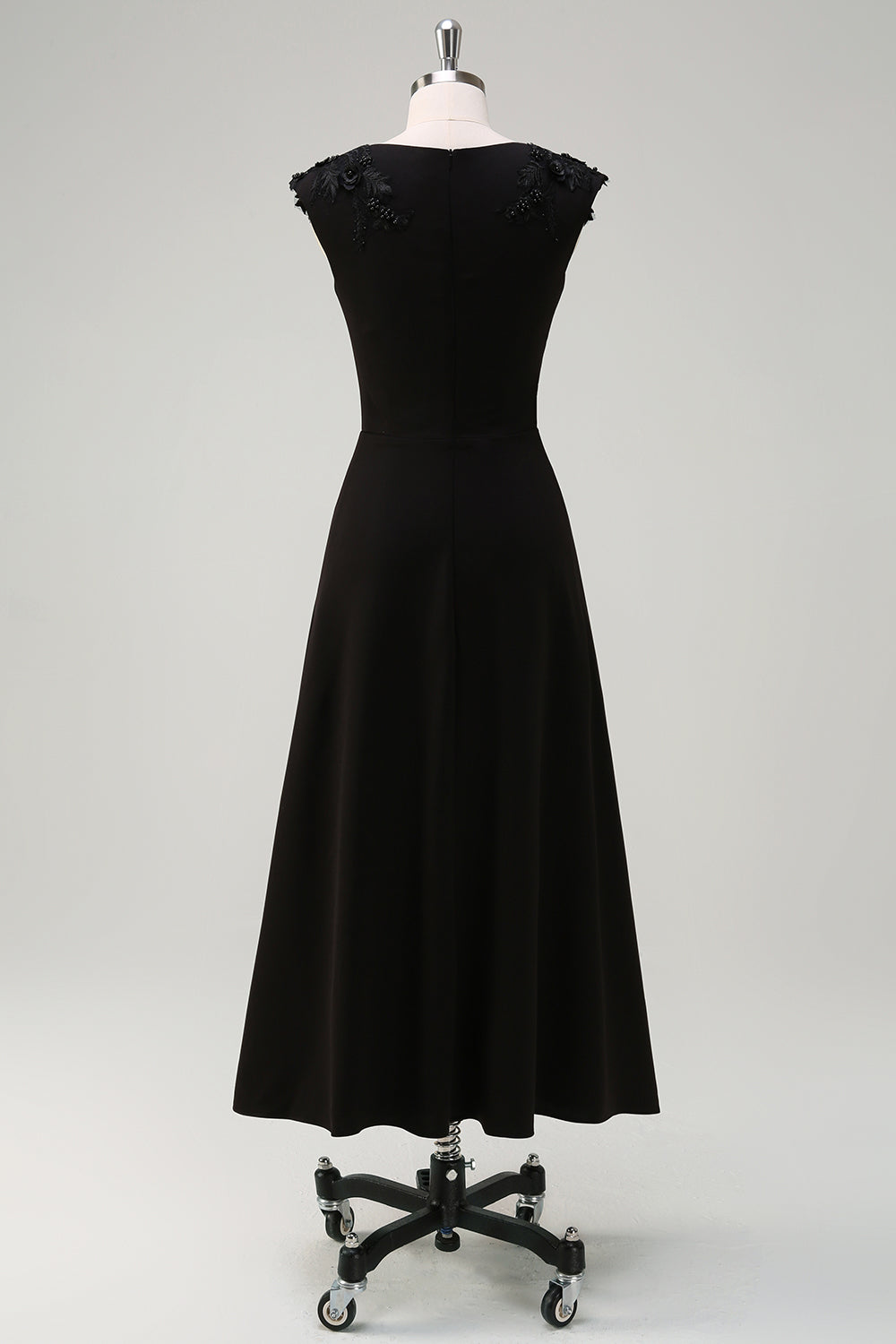 Black A-Line V-Neck Long Sequin Bridesmaid Dress with Appliques