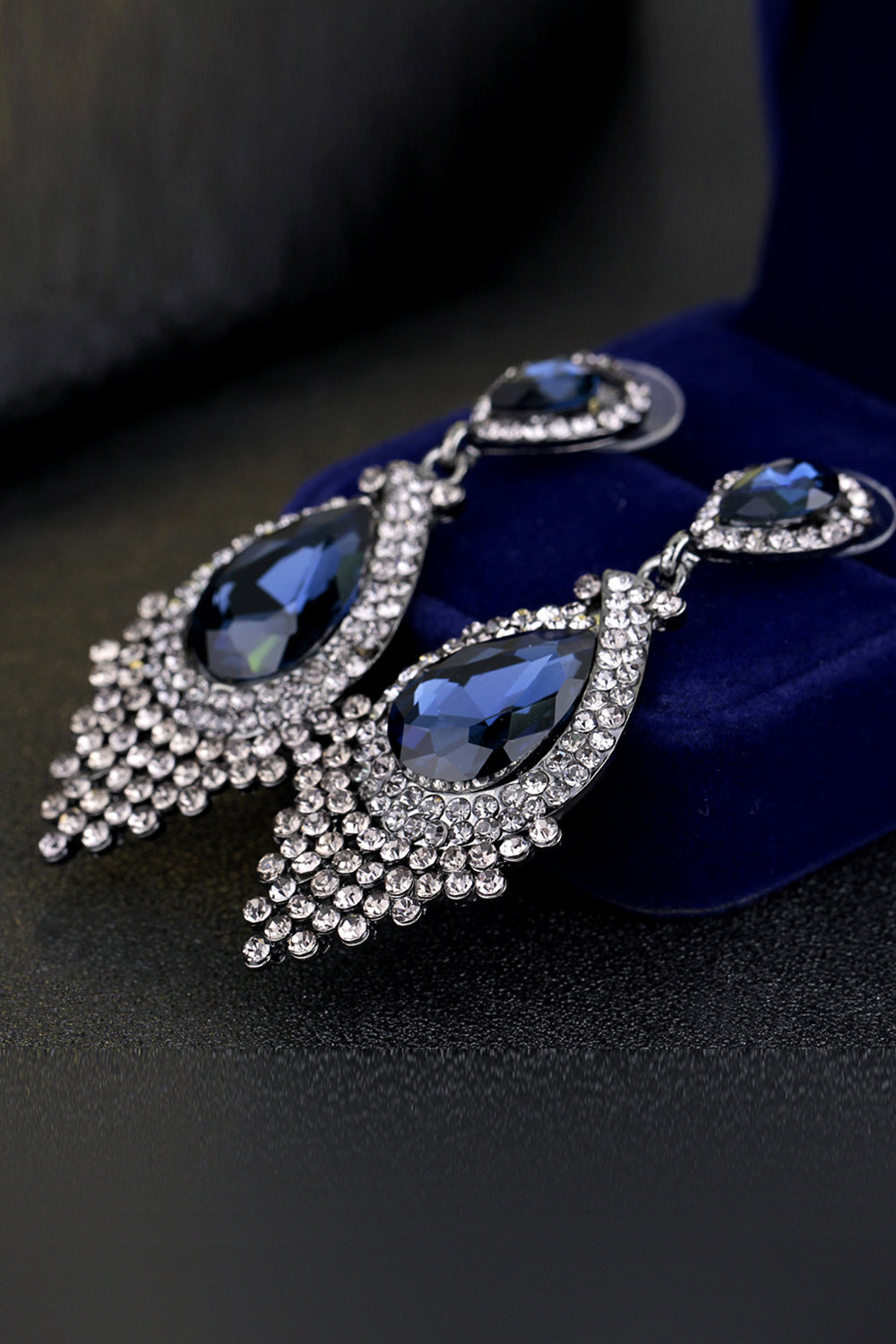 Royal Blue Bride’s Alloy Rhinestone Tear Drop Shaped Earrings (1pair )