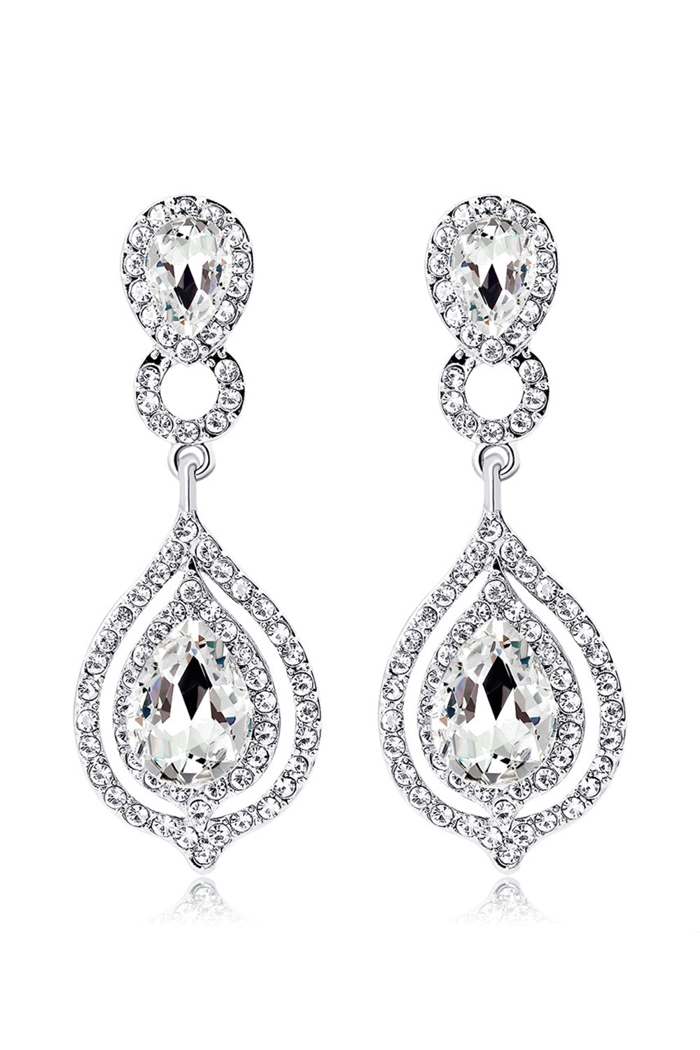 Bridal Wedding White Crystal Teardrop Pendant Earrings