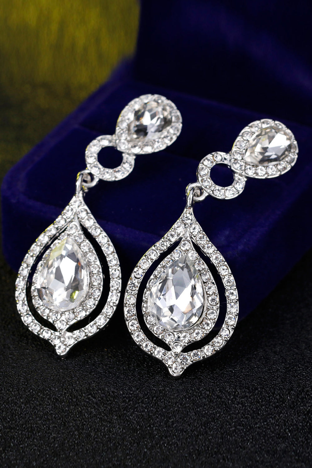 Bridal Wedding White Crystal Teardrop Pendant Earrings