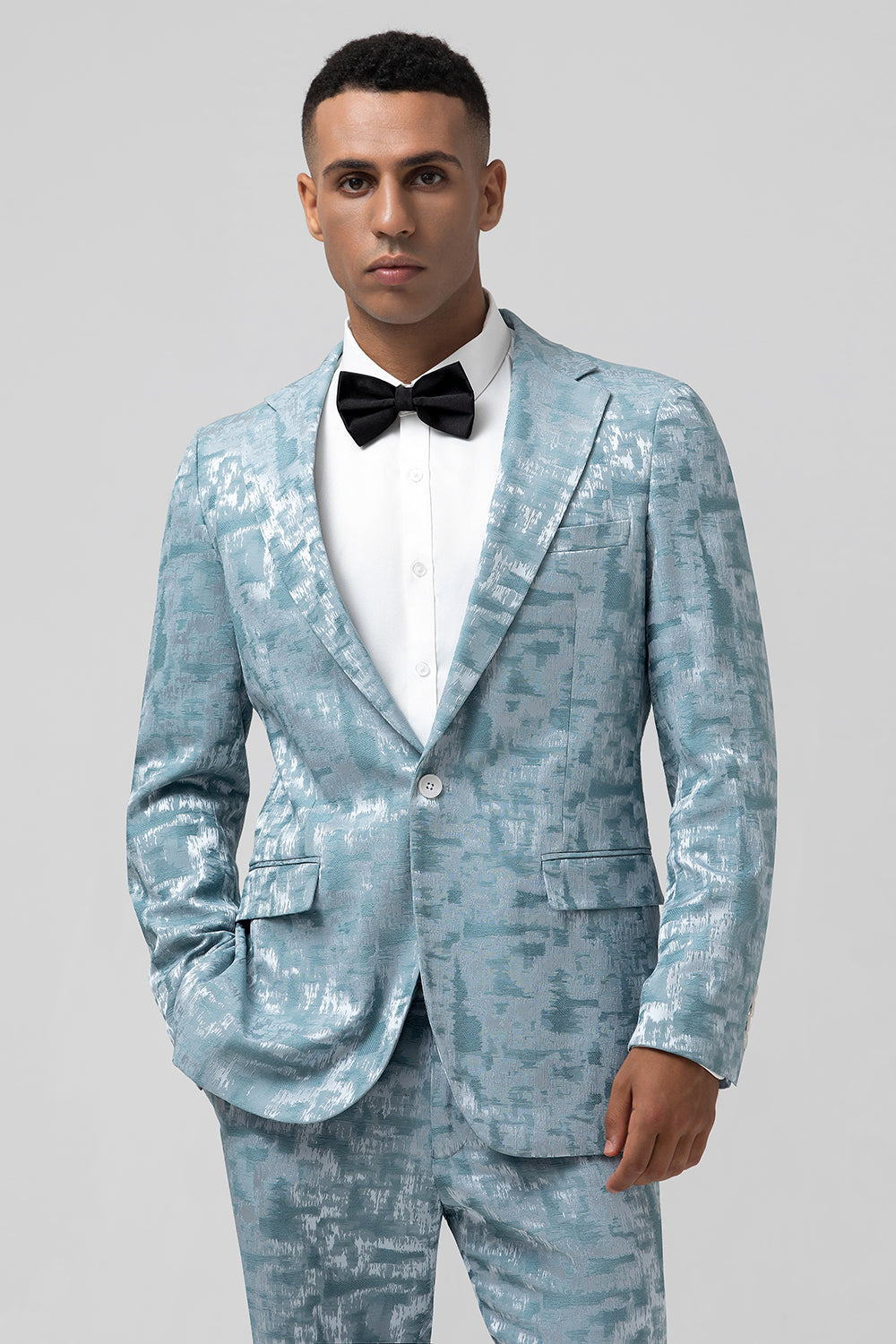 Men’s Light Blue Notch Lapel 2 Piece Jacquard Prom Suits